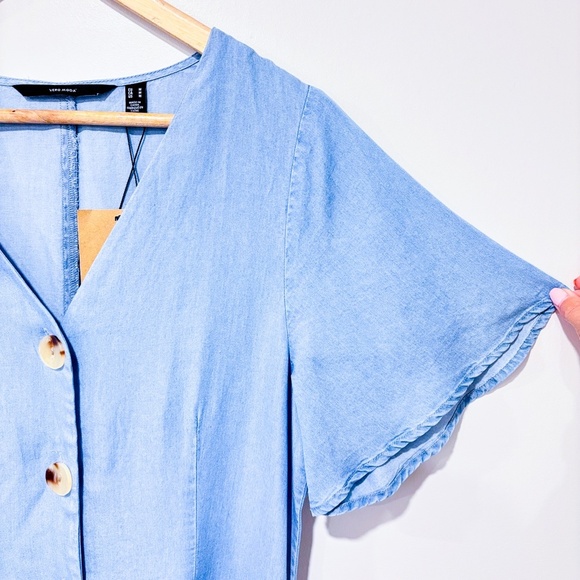 VERO MODA Blue Button-Front Midi Dress Lightweight Summer | Medium * - Picture 3 of 6